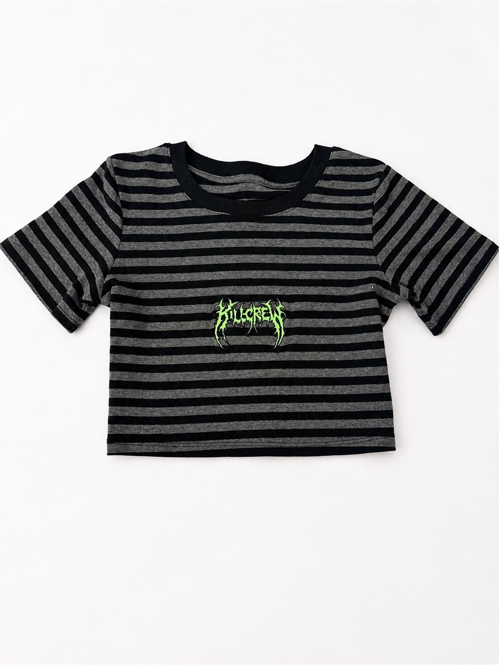 Kill Crew Black & Gray Striped Crop Top with Neon Green Logo